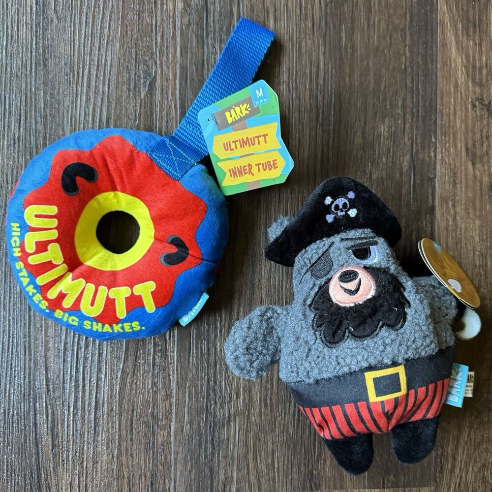 BARK BOX Dog Toys M - BARKBEAR THE PIRATE + ULTIMUTT INNER TUBE Squeak Tug Plush